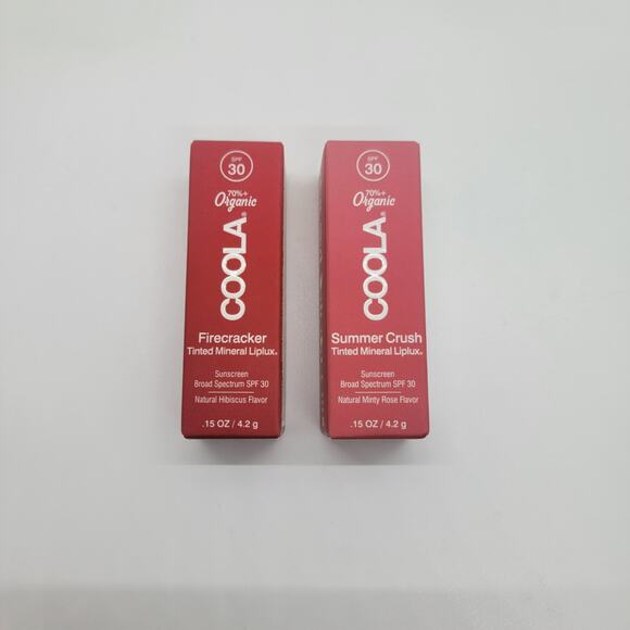 Two COOLA Mineral Liplux SPF 30 Firecracker & Summer Crush Tinted Lip Balm Vegan - Picture 2 of 10